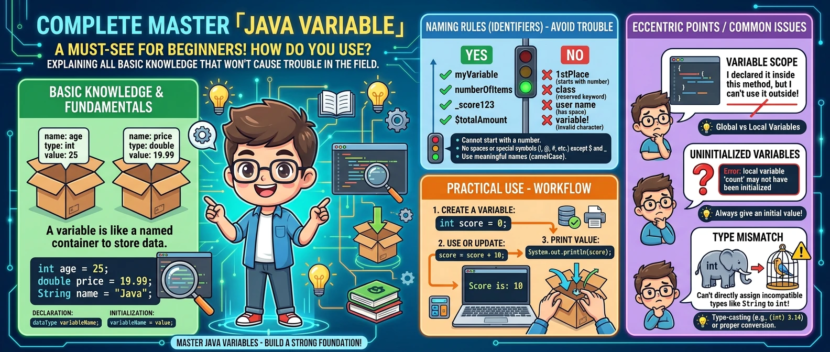 【初心者必見】Javaの「変数」を完全マスター！なぜ必要？どう使う？現場で困らない基礎知識を丸ごと解説