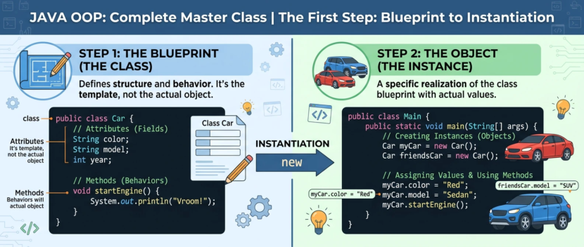 【初心者必見】Javaの「クラス」を完全マスター！設計図からインスタンス化まで、オブジェクト指向の第一歩を丸ごと解説