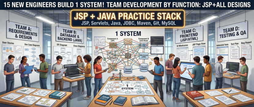 新人エンジニア15人が1つのシステムを作り上げる！JSP＋Java実務スタックで学ぶ「機能別チーム開発」プロジェクト型演習の全設計
